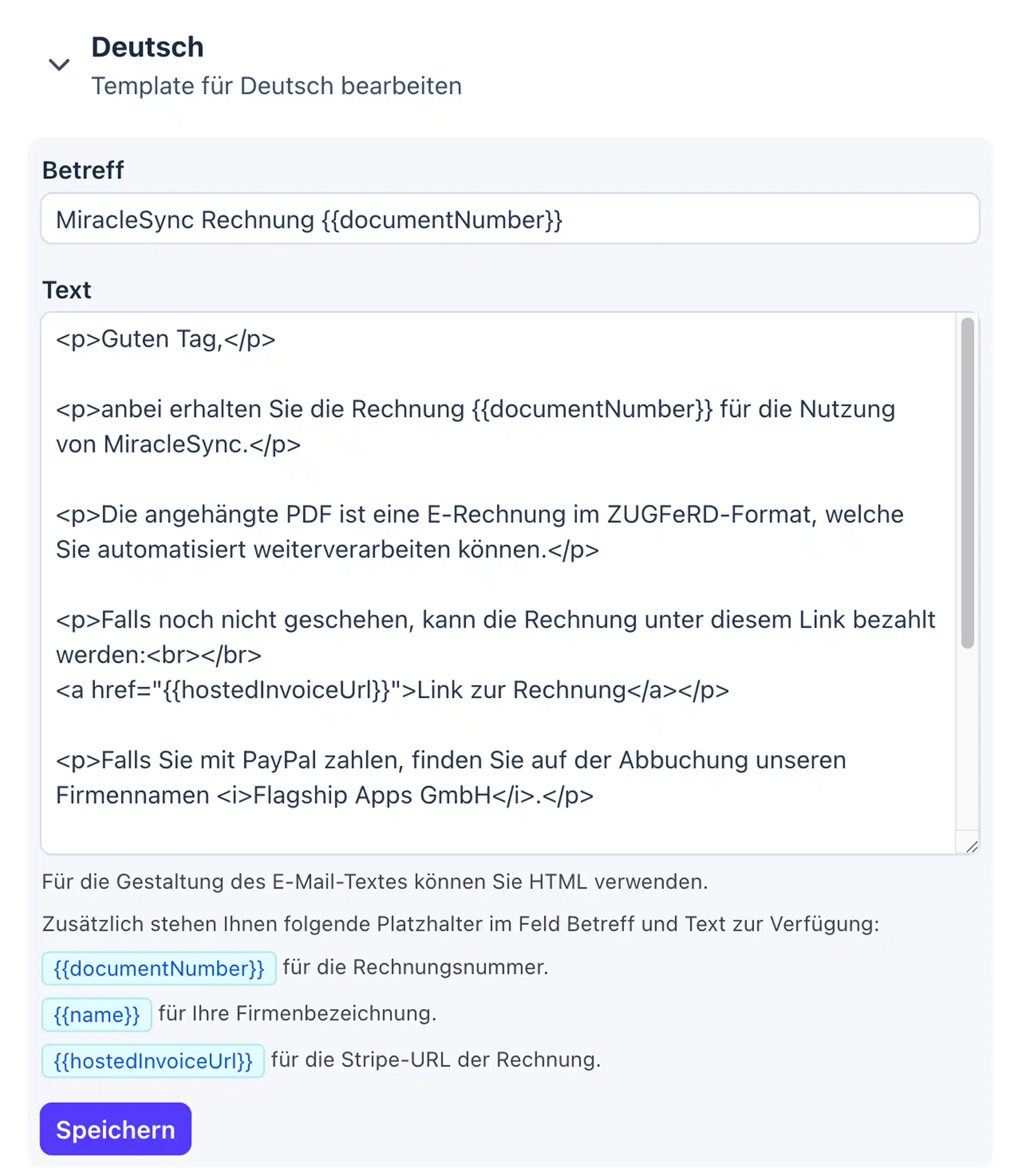 MiracleBill E-Mail-Template Editor